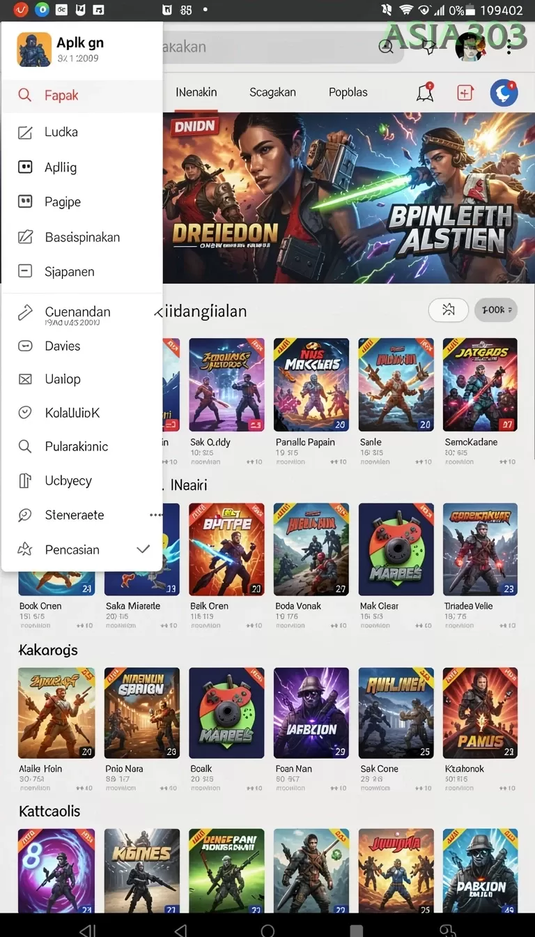 Cuplikan layar 6CF — menu navigasi